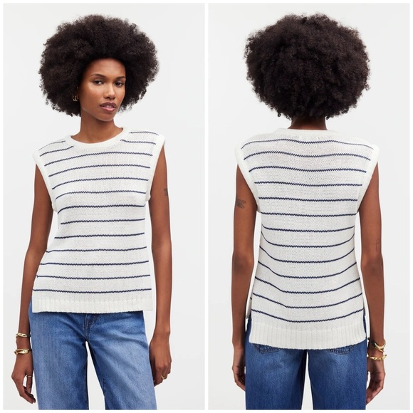 Madewell Sweaters - NWT Madewell White and Navy Striped Sweater Tank